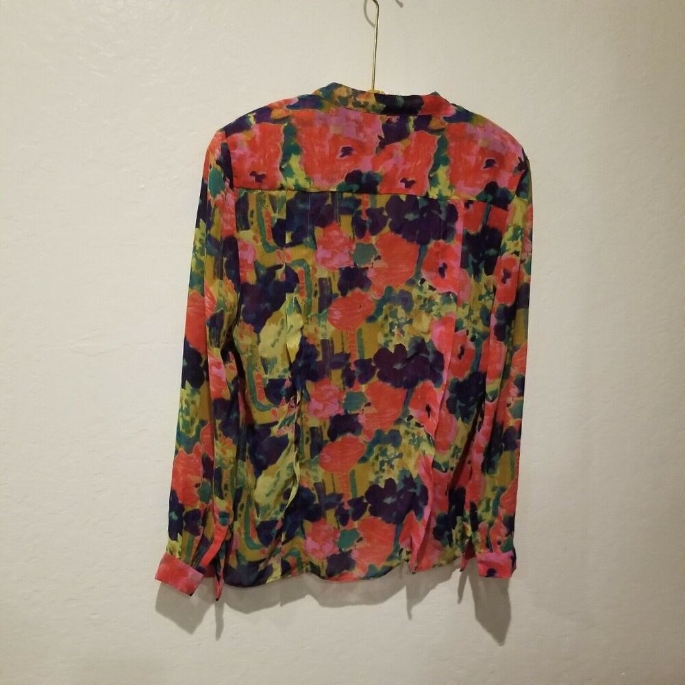 W118 by Walter Baker Women's Medium Red Floral Long Sleeve Shirt Hidden Button - Picture 2 of 6